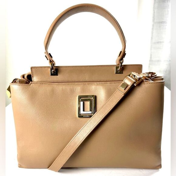 Luana Italy Double Zip Satchel/Crossbody Tan Leather Handbag - Picture 1 of 15